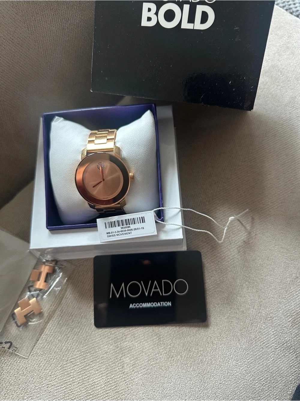 Movado Rose Gold-Tone Dial Steel Strap Watch